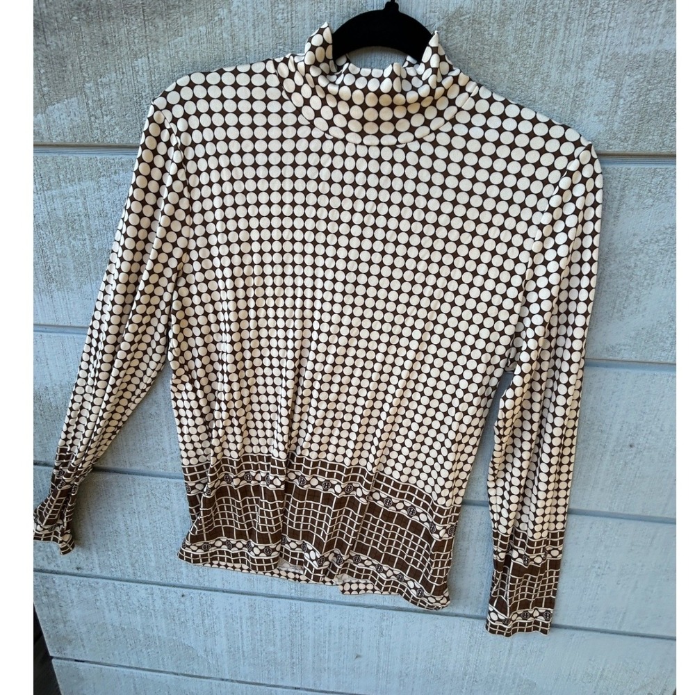 Tory Burch Silk Polka Dot Mock Neck Top Retro Statement Designer